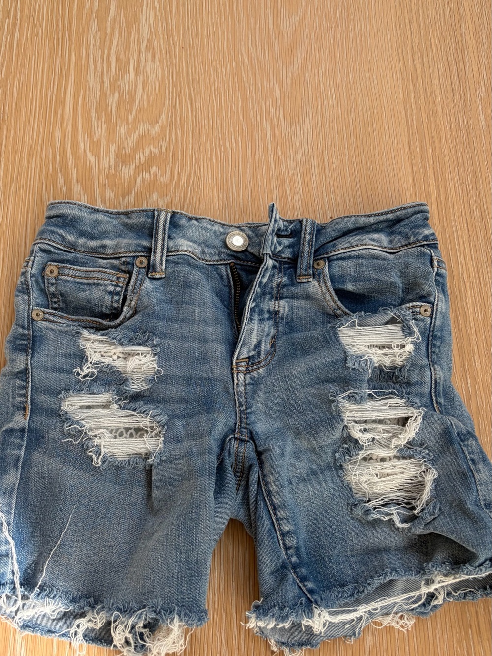 American Eagle Outfitters Distressed Blue Denim Boyfriend Shorts